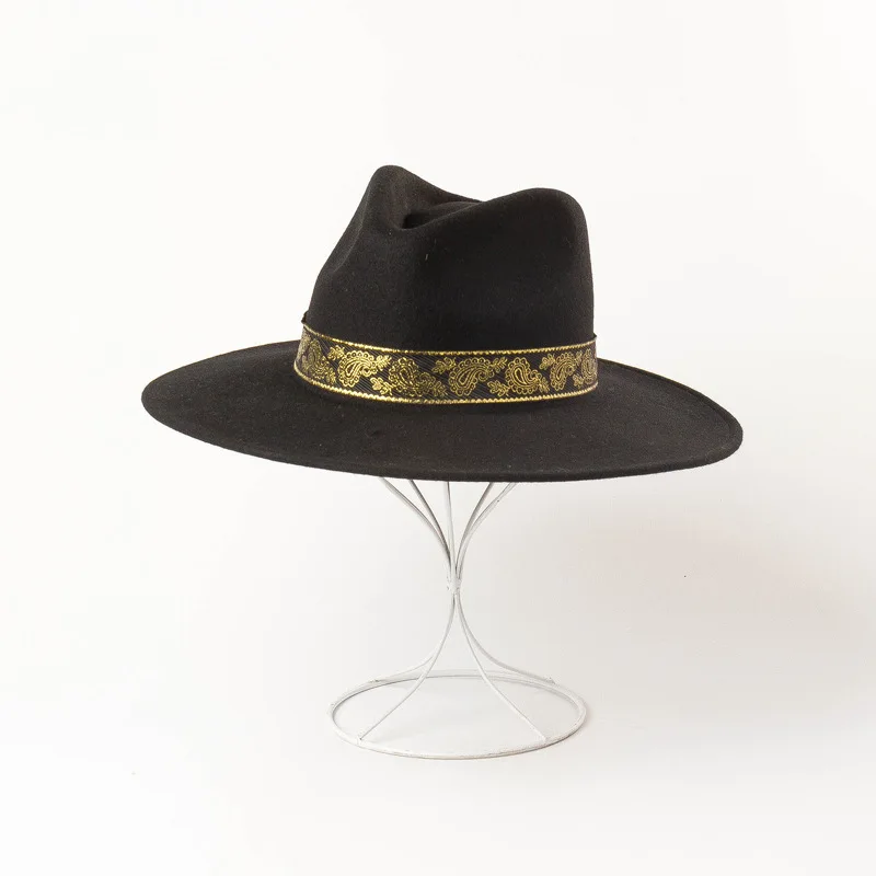Осенне-зимняя новая шерстяная шляпа с вышивкой, модная шляпа fedora sombrero mujer, женская шляпа сомбреро mujer, мужская шляпа Федора