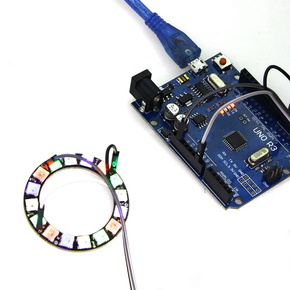 Горячая Светодиодный Ring 16x WS2812B 5050 RGB со встроенным приводом