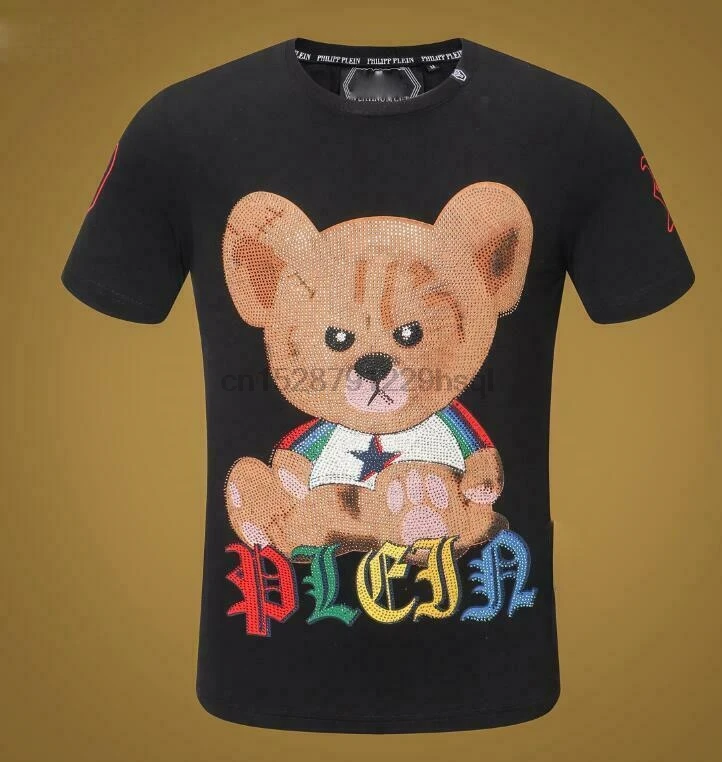 Модная Мужская хлопковая футболка с круглым вырезом и рисунком медведя