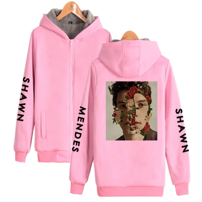 Shawn Для мужчин des меломана Для мужчин толстовки с капюшоном Shawn Для мужчин des подросток Модные принты на зиму, теплая подкладка из шерсти куртка утепленные кофты - Цвет: pink