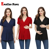 Emotion Moms Summer Pregnant T-shirt Maternity Tops Women Big Size Shirt Solid Color Clothes 1