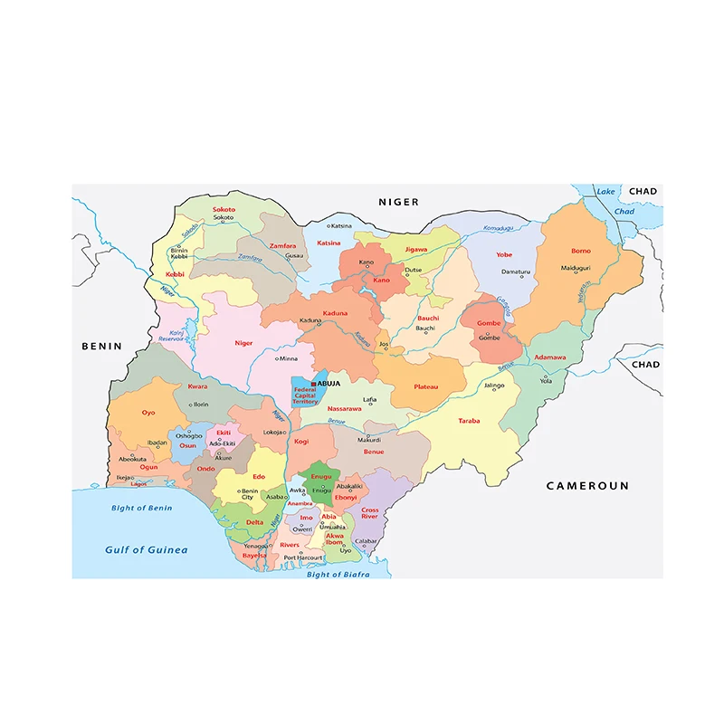 59*42cm The Political Map of Nigeria Poster and Print Study/Living Class Room Wall Art Pictures Canvas Paintings Home Decoration
