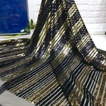 

Beautifical Net african lace fabrics New arrival 5 centimeter two-tone sequins embroidery net lace fabric for dress ML5N576