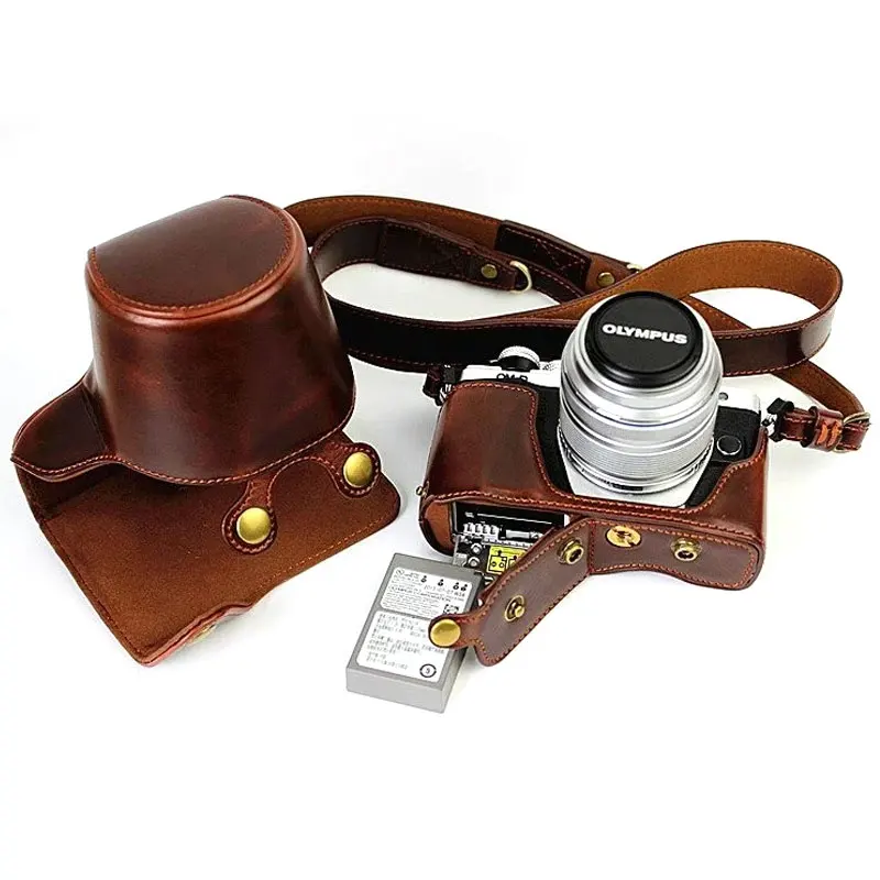 Luxury Leather Case Cover For Olympus Em10 Ii Em10 Iii E M10 Mark Ii Mark Iii 14 42mm Lens Battery Opening With Camera Bag Strap Camera Cases Bags Covers Camera Leather Coversolympus Camera Cover