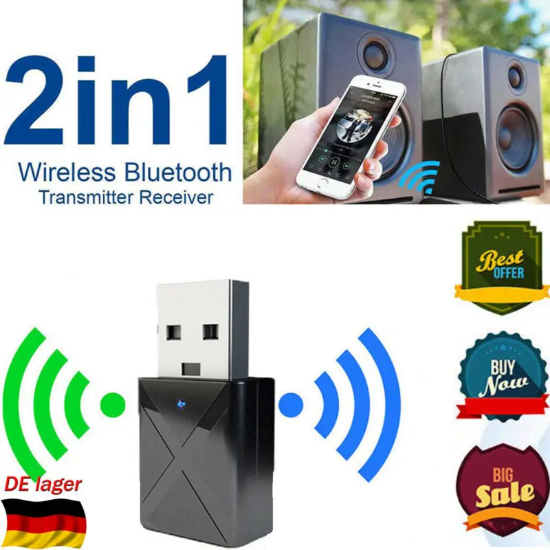 

2 in1 USB Wireless Bluetooth 5.0 Stereo Audio Music Transmitter Adapter for TV PC