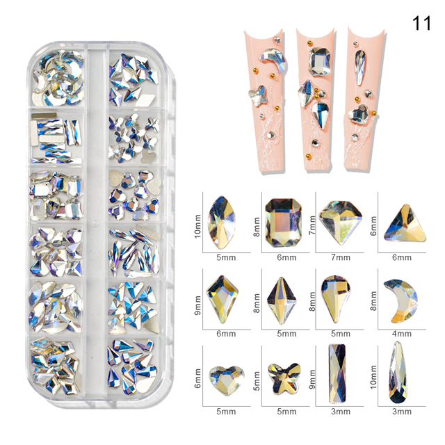 Box AB/Colorful Hotfix Rhinestones MIxed Size Flatback Crystal Diamond Gems 3D Glitter Nail Art Luxurious Decorations
