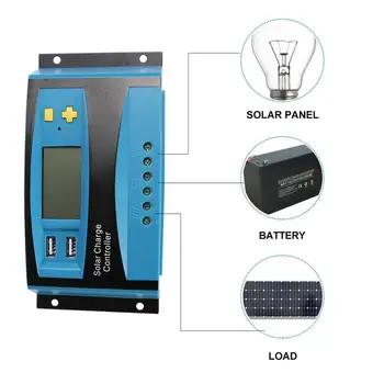 

Solar Panel Controller 30A PWM Solar Charge Controller Solar Panel Charging Control With Monitor For LED Smart Lighing System