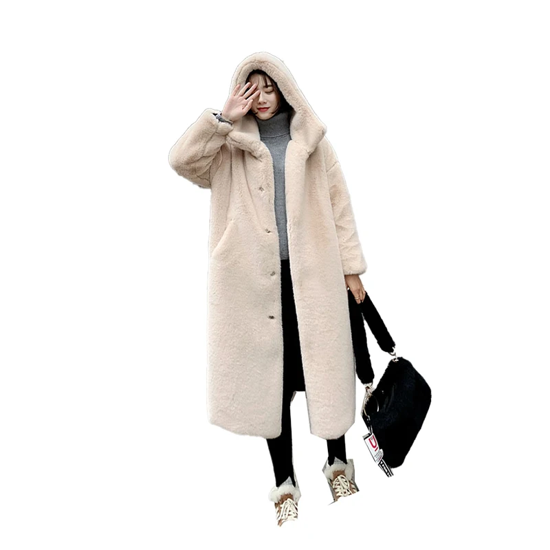 Женское зимнее пальто большого размера меховое модное плюшевое длинное теплое с