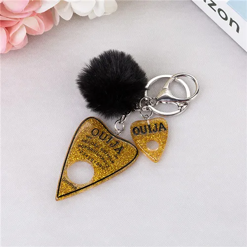 1 шт. женский брелок Ouija Planchette блестящая Смола амулеты сумочка брелок с пухом мяч Ouija доска брелок - Цвет: glitter gold