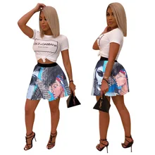 Лидер продаж xxl Размеры комплект пуловер+ кожаная юбка юбки летом мультяшное набивное Мини-юбки Для женщин, подходящая ко всему уличная одежда юбка LD8330