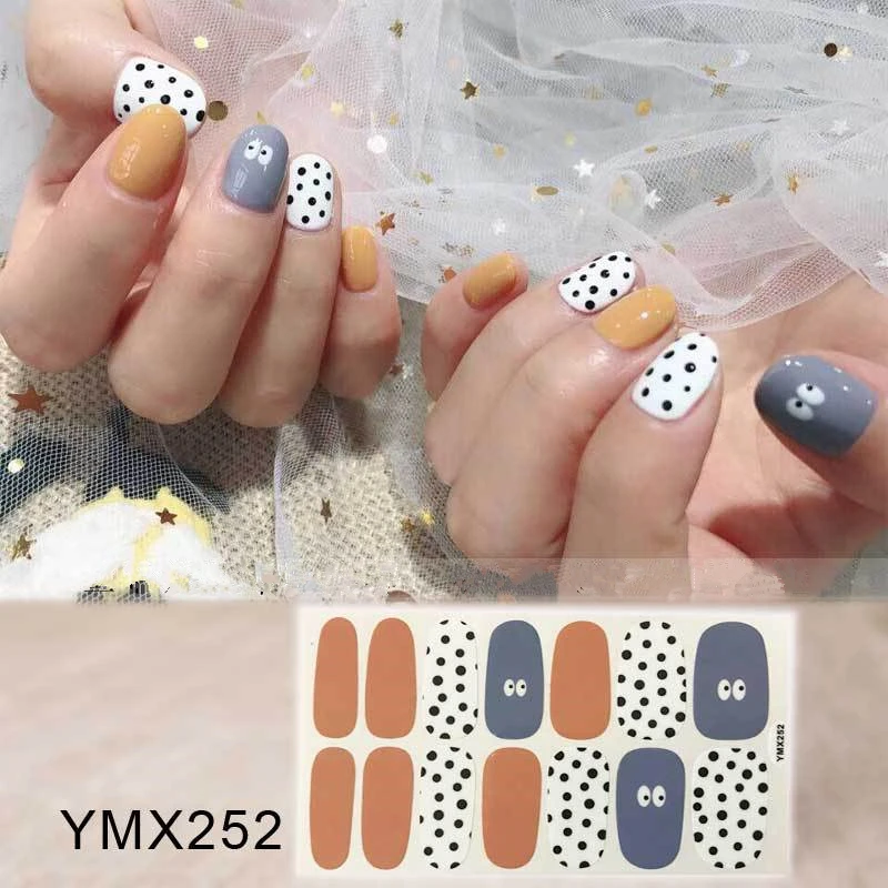 Pure Color DIY Nail Wraps Full Cover Rainbow Polka Dots Stripes Nails Sticker Art Decorations Manicure Adhesive Valentine Gift
