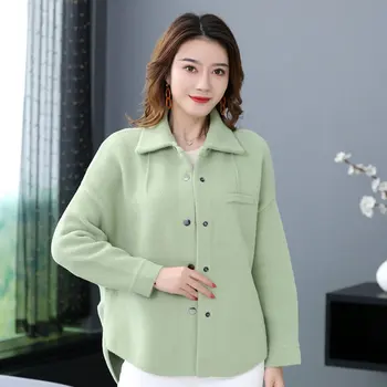 

Minimalist Women Casual Wool Knitted Jackets Pure Colour Green White Black Camel Woolen Blend Oversized Soft Knit Outerwear 2019