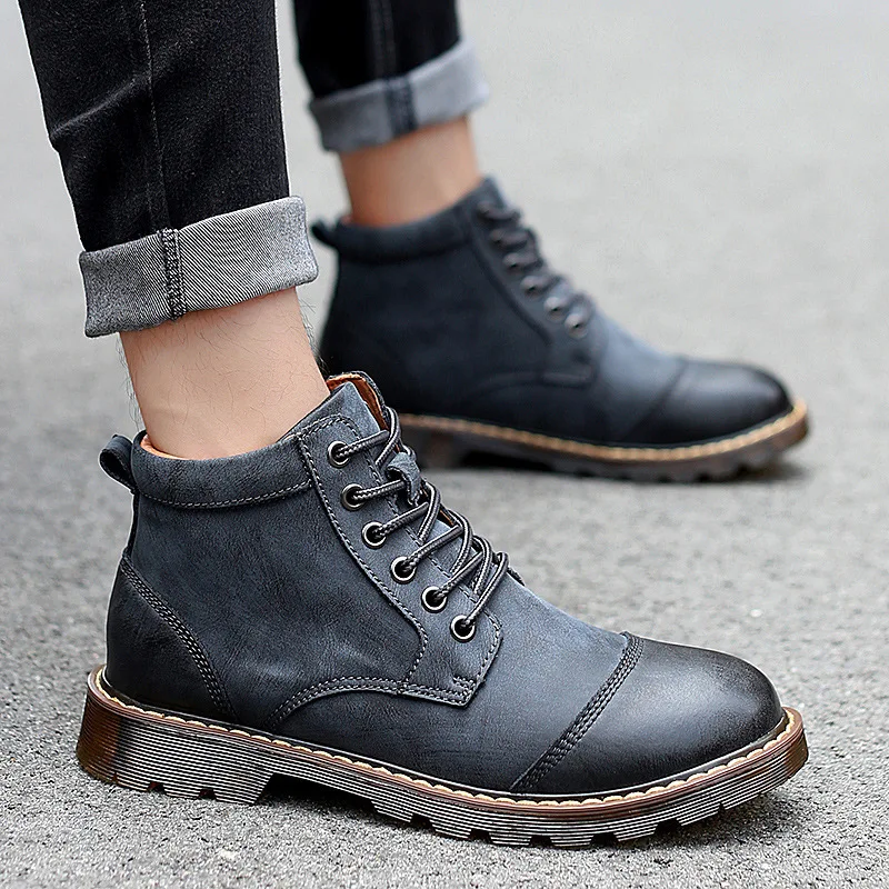 

2019 New Style Genuine Leather Martin Boots Men's Boot England Men And Hight-top Work Shoes Martin Boots Cotton