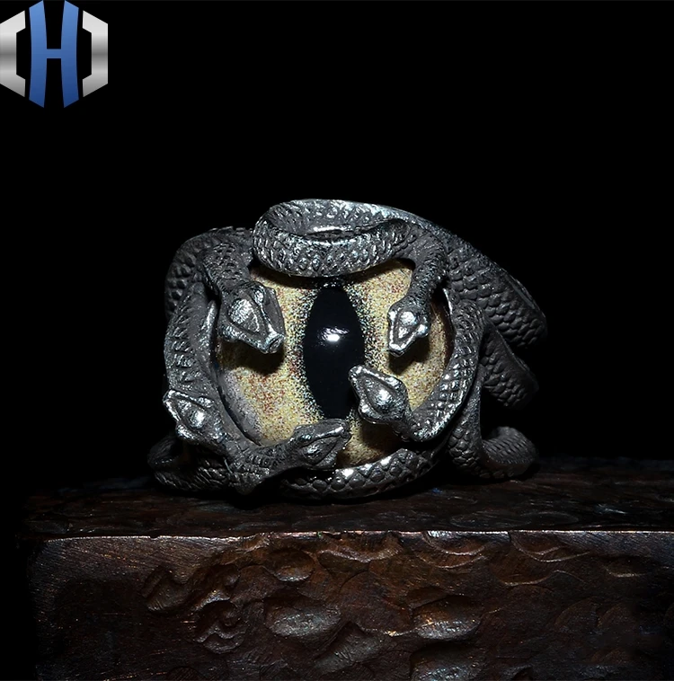 Дизайн, 925 пробы Серебряное кольцо в виде змеи, мужское кольцо в стиле хип-хоп, кольцо в виде глаз, кольцо на указательный палец в стиле панк