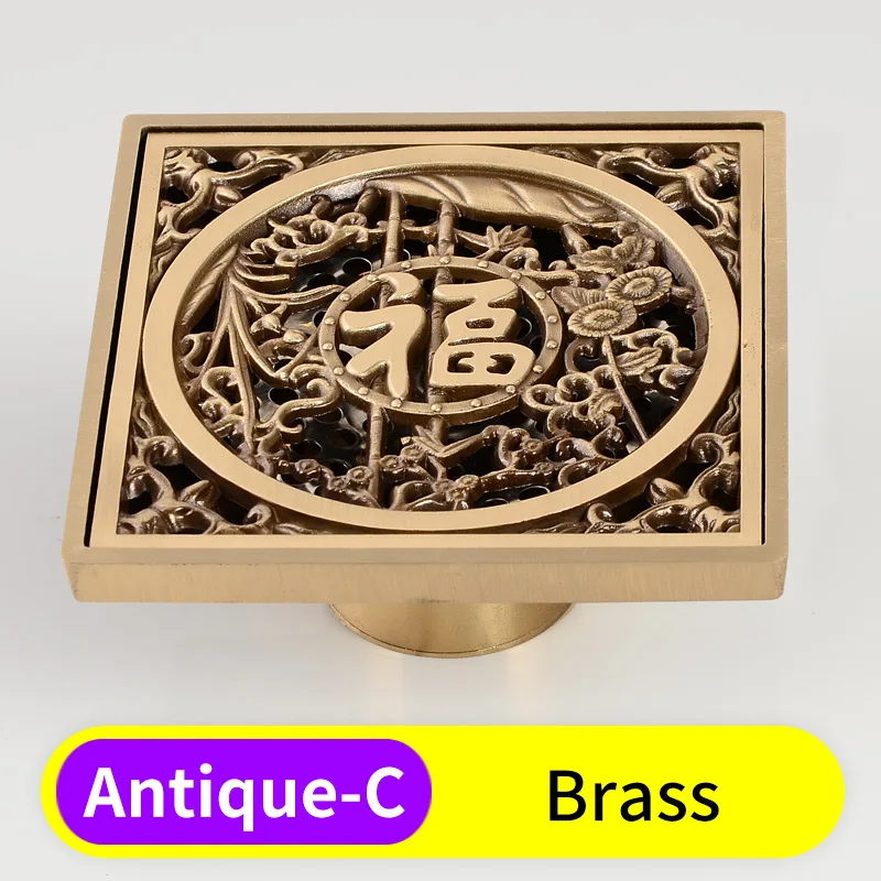 Brass-Antique-C Трапная крышка черная латунная плитка вставка балкон Туалет Ванная комната Душ слив волос фильтр квадратный анти-запах Пол Отходов решетки - Цвет: Brass-Antique-C