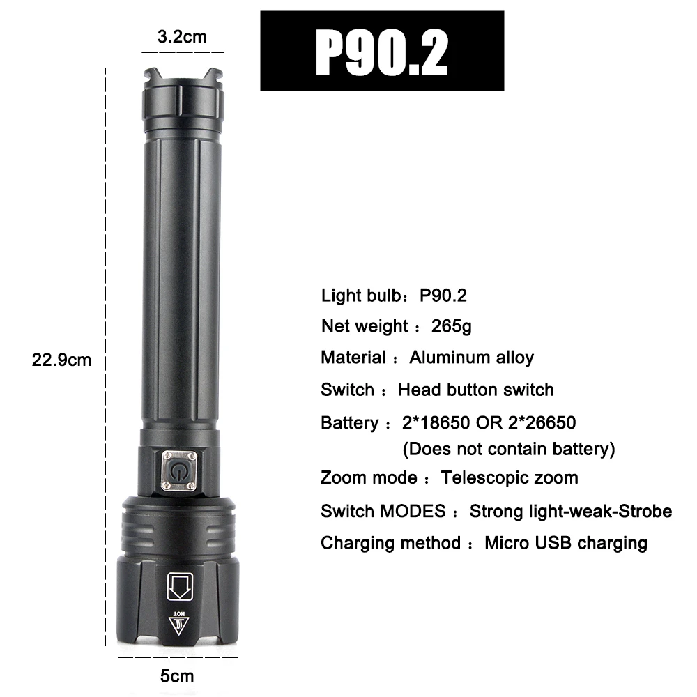 Мощный светодиодный фонарь XHP90 XHP90.2, фонарь с зумом, 18650, 26650, USB перезаряжаемая водонепроницаемая лампа для кемпинга, охоты, аварийной ситуации