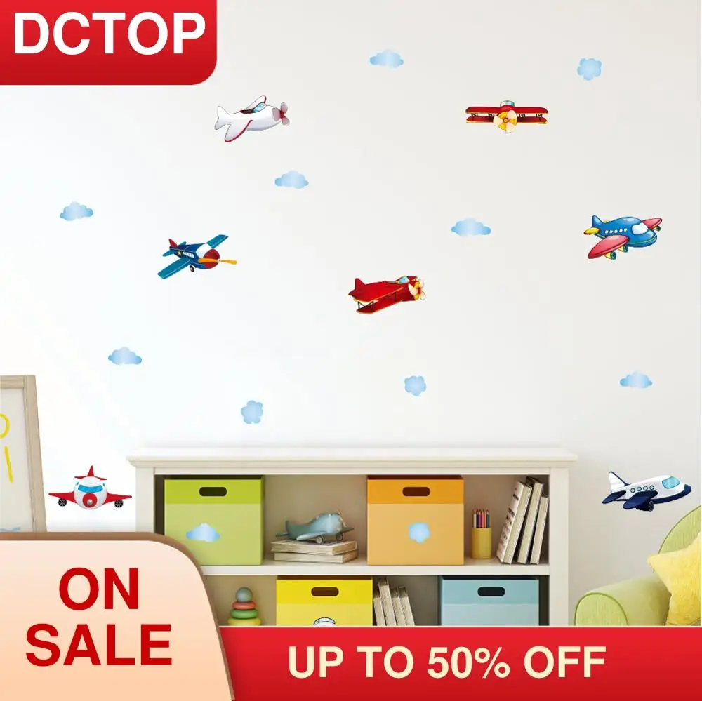 Мультфильм Облако самолет настенные художественные наклейки Современный