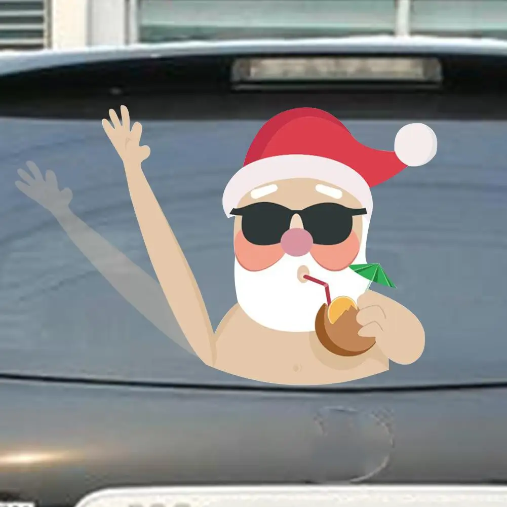 

High Quality Christmas Decoration Santa Claus 3D PVC Waving Car Stickers Styling Window Wiper Decals Rear Windshield Decoration