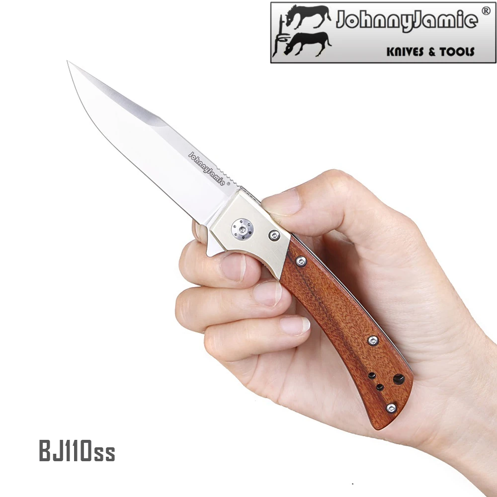 Фирменный нож jonnyjamie BJ110 складной охотничий карманный нож EDC инструменты D2 стальное лезвие с латунной и деревянной ручкой для кемпинга Тактический - Цвет: BJ110ss