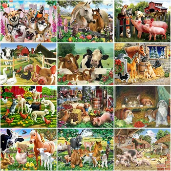 

DIY 5D Diamond Painting Farm Animal Full Round Diamond Embroidery Cat Pig Horse Cross Stitch Rhinestone Kits Mosaic Home Decor