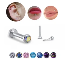 2 pces 316l aço 18/16g sem rosca empurrar no parafuso prisioneiro de labrão cz hélice orelha tragus cartilagem brinco labret lábio anel corpo pircing jóias