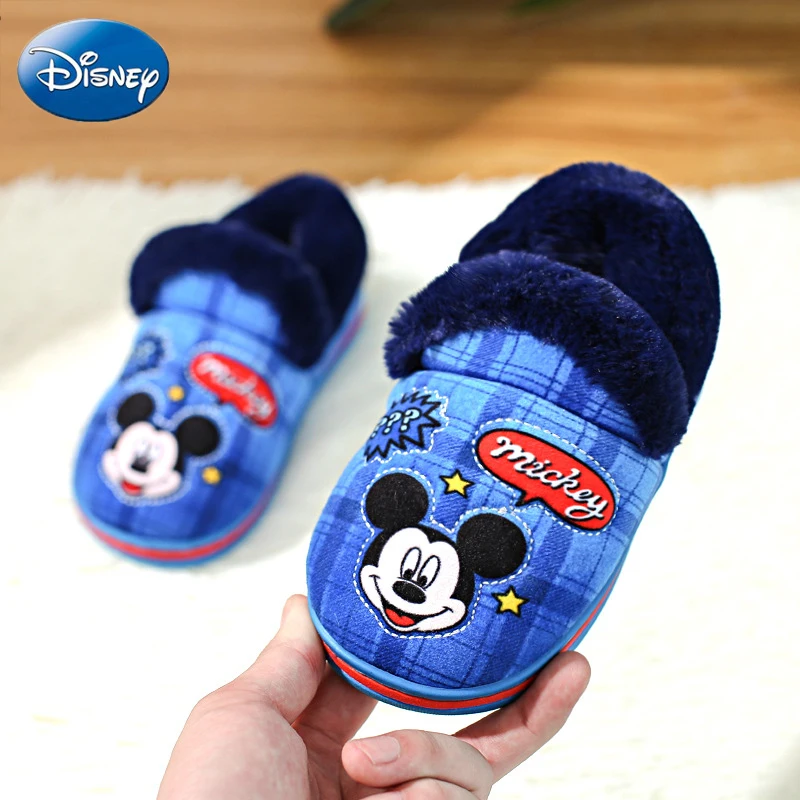 Disney/детские домашние тапочки; тапочки с Минни Маус И Микки для девочек; домашняя обувь; Новинка; нескользящие тапочки для мальчиков и девочек; Плюшевые тапочки; сезон осень-зима