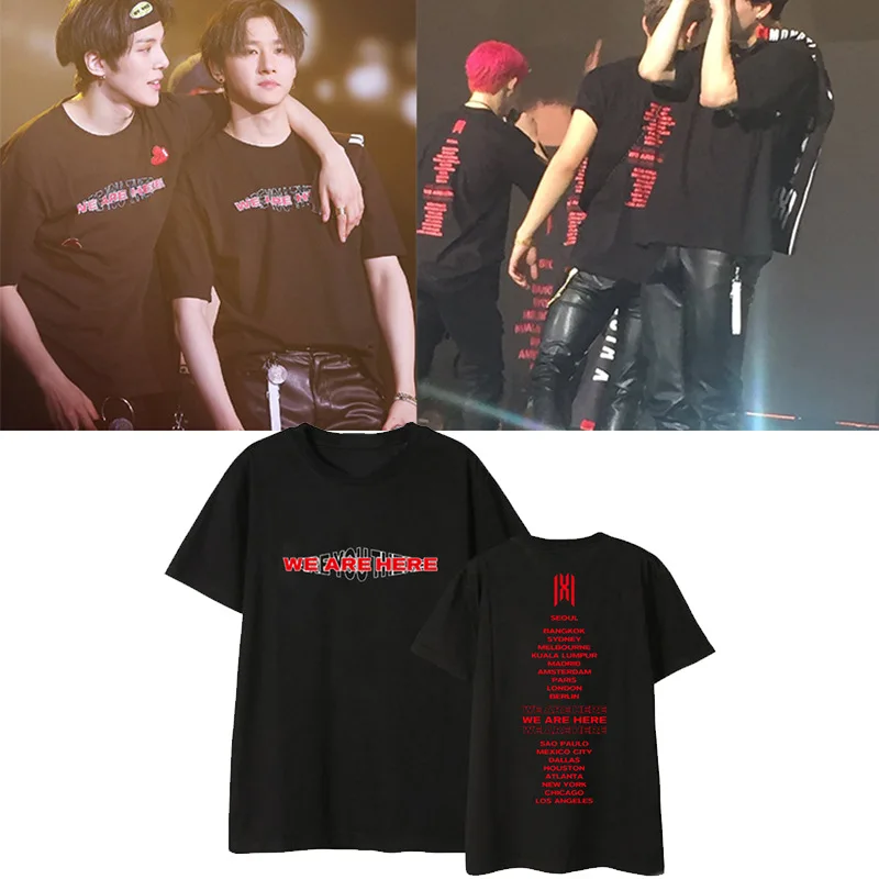 Kpop MONSTA X мы здесь альбом рубашки уличная одежда свободная футболка с коротким