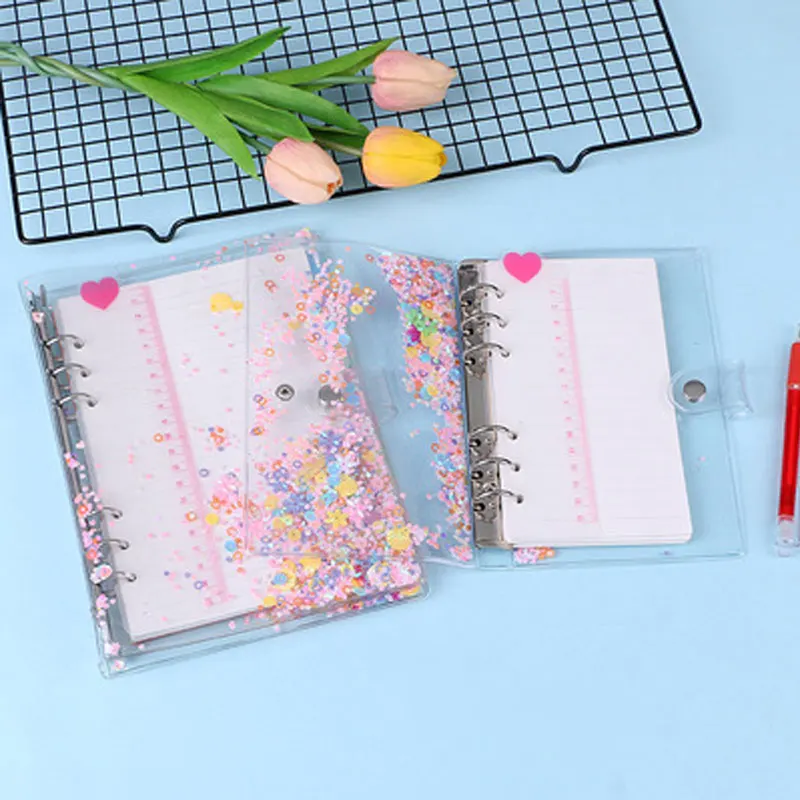 Capa para Notebook em Pvc Transparente a5 a6 com Glitter Lantejoulas para Caderno Agenda Escola Anéis Fichário Espiral Organizador e Notebook - Imagem 3