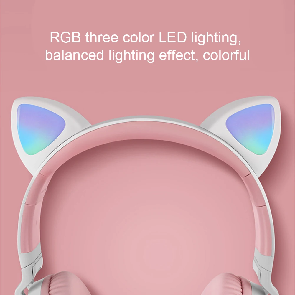 LED Cat Ear Headphones Bluetooth 5 0 Noise Cancelling Adults Kids girl Headset Support TF Card FM Radio With Mic