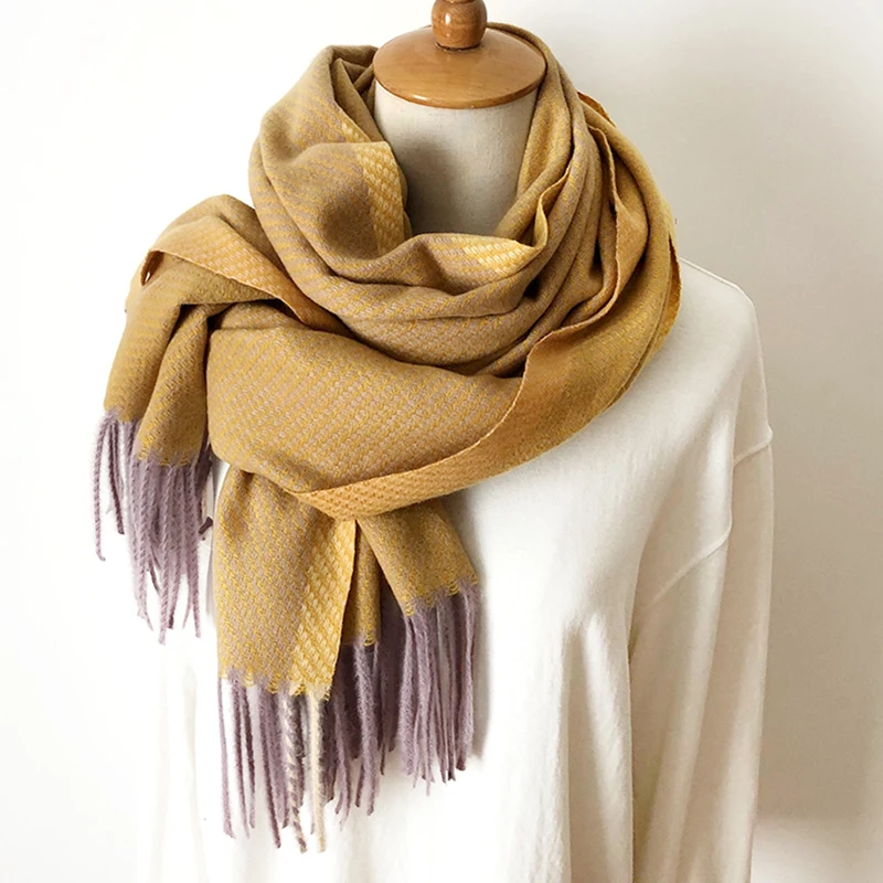 

Knitted Winter Scarf Women Patchwork Solid Cashmere Scarves Wraps Wram Shawls Female Pashmina Lady Blanket Shawls