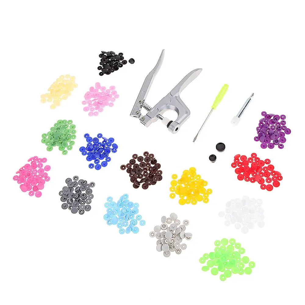 Fastener Plier Kit T5 Plastic Resin Press Stud Cloth Diaper Button 100pcs