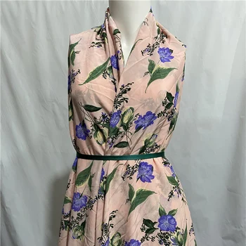 

Floral print Light pink pure silk crepe de chine silk fabric 140cm width 16momme,SCDC1236