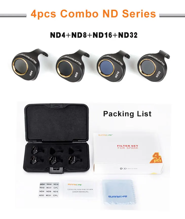 Комплект фильтров для объектива dji SPARK camera Drone ND4 ND8 ND16 ND32 UV CPL фильтр для объектива нейтральная плотность поляризационный фильтр для камеры комплекты
