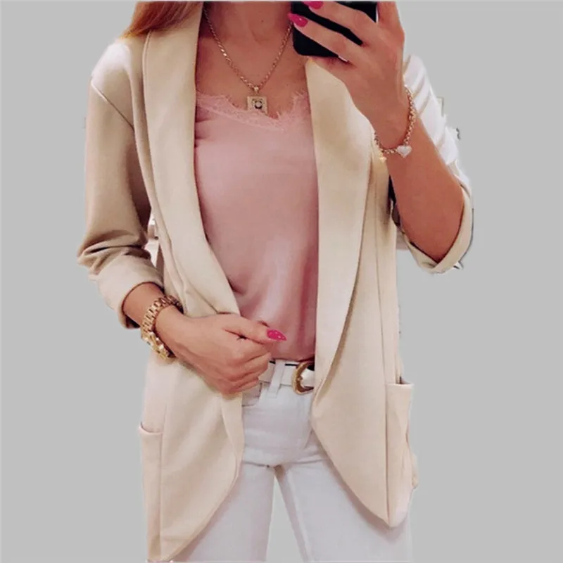 YELITE Solid Long Sleeve Casual Small Blazer Feminino Women Thin Blazers and Jackets Tops Suit Cardigan Open Stitch Outwear