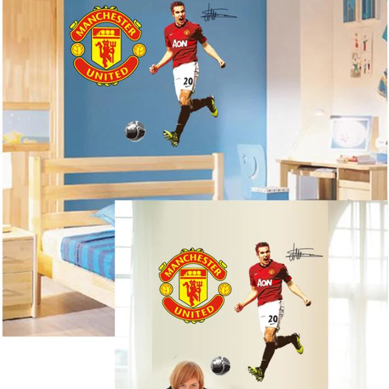 Дети Спальня футбольный клуб наклейки на стену домашний декор съемные Манчестера Юнайтед наклейки на стену-Спорт