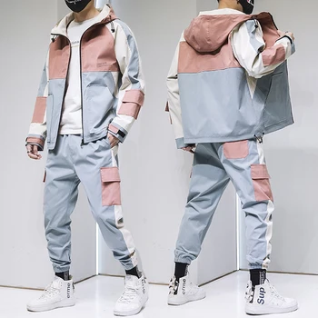 

2020 Mens Streetwear Tracksuit Set Men Harajaku Jacket + Sweatpants Man Letter Print 2 piece Set Hip Hop Outfits Male Jogger Set