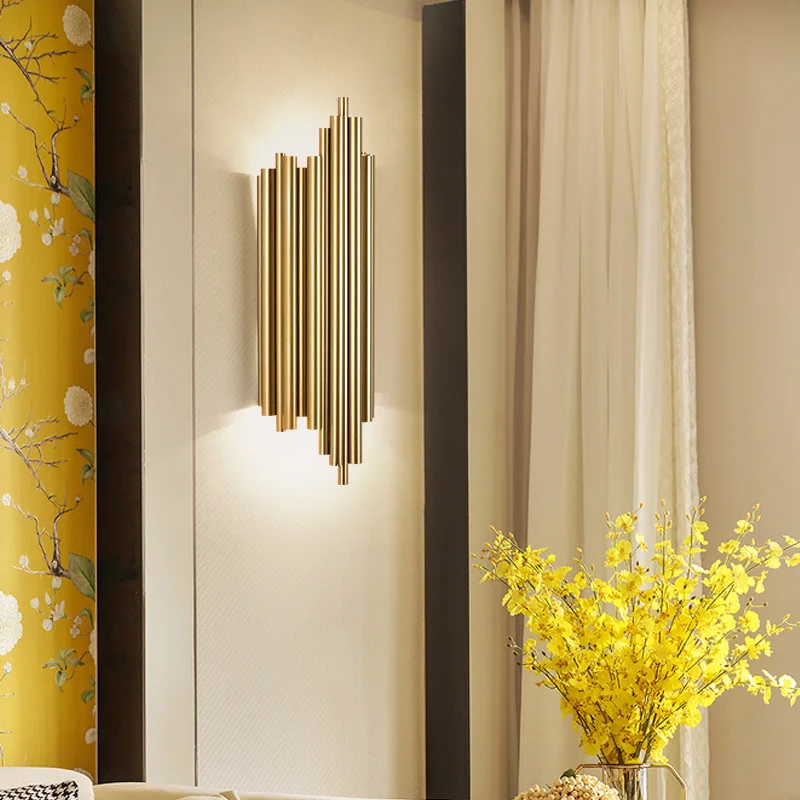 Billige Gold Metall Rohr Körper wohnzimmer Led Wand Lampen Oberfläche montieren Schlafzimmer Nacht Wand Licht Wand Dekoration Nordic Loft Wand leuchte