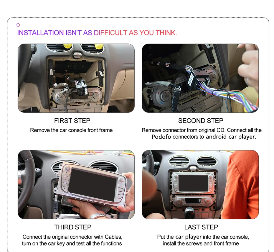 Sale Podofo 2 din Car Radio 7" Android 8.1 Autoradio Multimedia Player GPS WIFI MP5 IOS Android Mirrorlink for Ford Focus Car Stereo 14