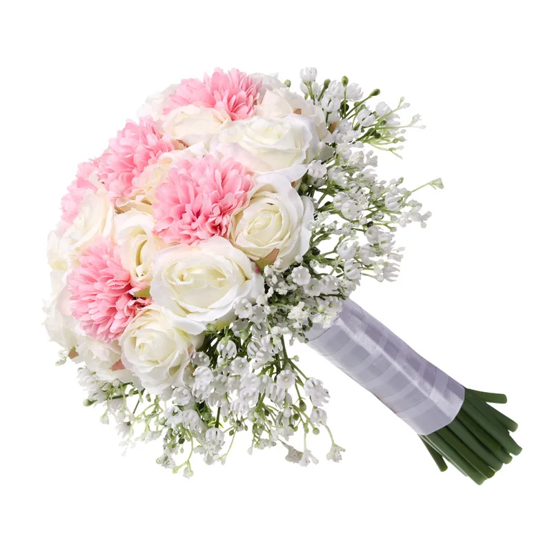 Белые свадебные цветы, свадебные аксессуары для букетов, искусственные букеты, розовый букет невесты