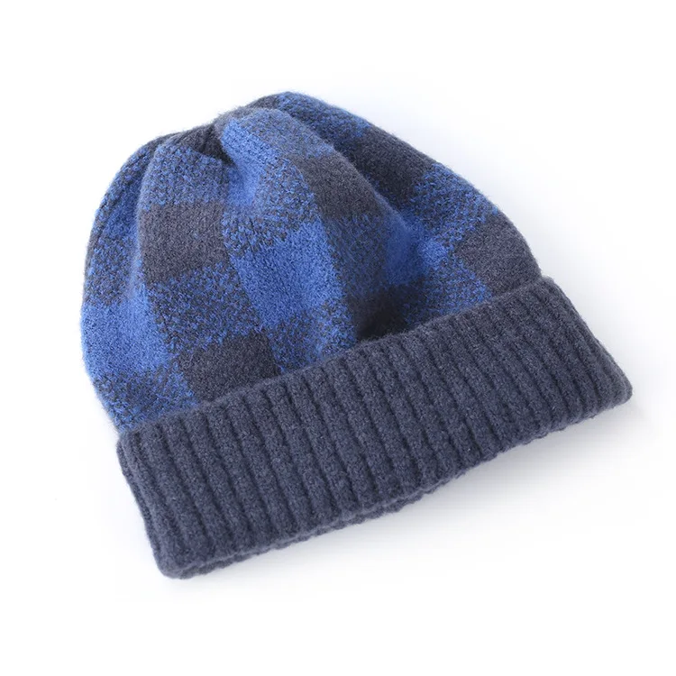 BUTTERMERE зимняя шапка для женщин и детей Skullies Beanies клетчатые теплые контрастные цвета корейский модный бренд вязаные зимние шапочки для детей - Цвет: navy blue