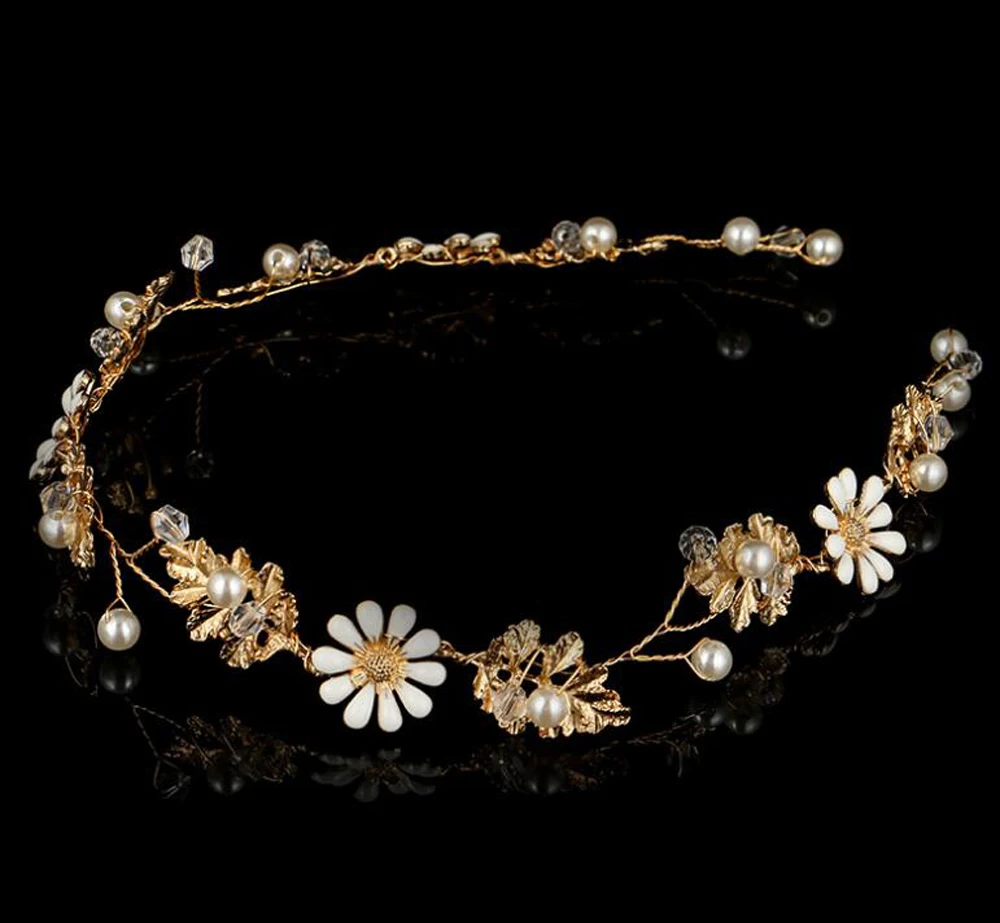 Золотая свадебная повязка Стразы цветочный свадебный головной убор вьющиеся