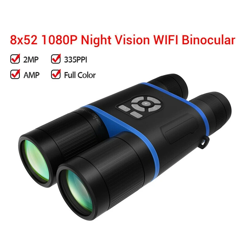  8X52 1080P 2MP Full Color Wifi Binocular Telescope Day & IR Night Vision 335PPI Hunting Cam