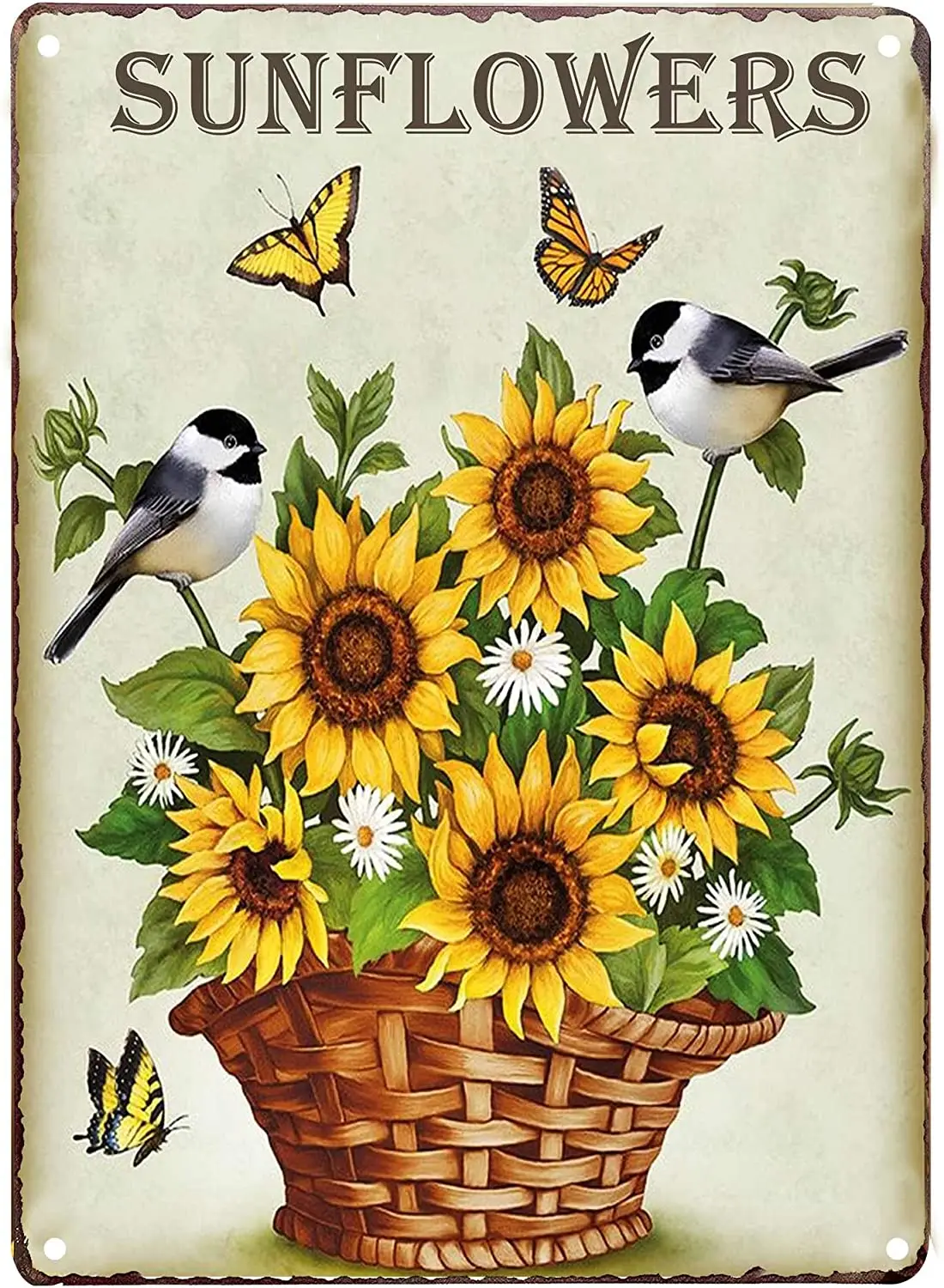 Sunflowers Butterfly and Birds Retro Vintage Tin Sign Home Wall Decor Signs Gifts Decoration Art Plaques | Дом и сад