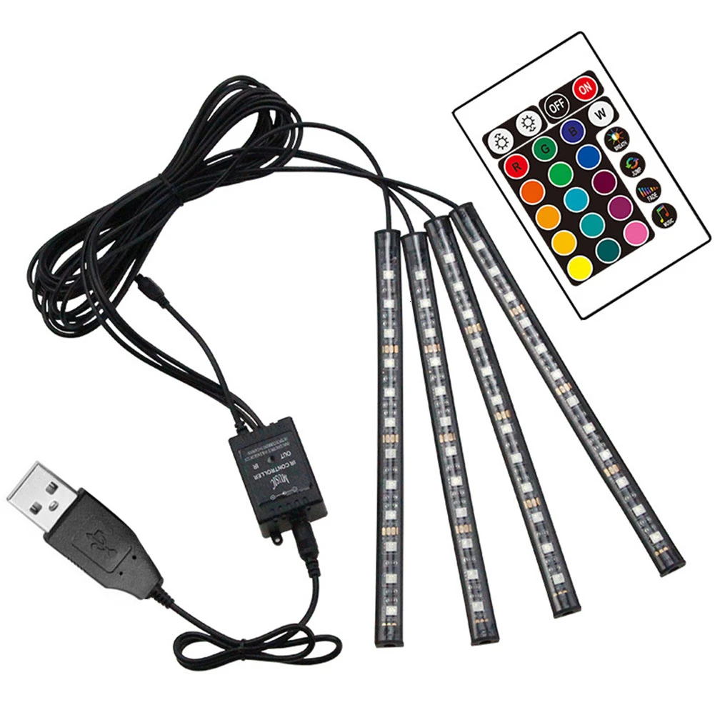 4 в 1 Smd 5050 музыкальный пульт дистанционного управления Rgb светодиодный светильник для салона автомобиля Diy атмосферное украшение неоновый Водонепроницаемый 16 цветов
