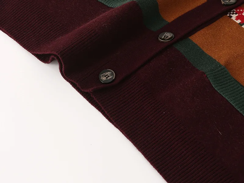 Autumn Winter Cardigans Women's Tops Loose Jacquard Pattern Retro Sweater Long Sleeve Pockets Ugly Christmas Sweater TA1114