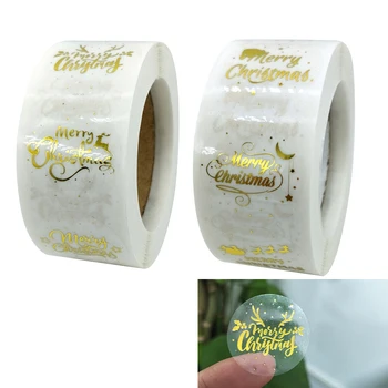 

500pcs Gold Merry Christmas Stickers 2.5cm Transparent Label Xmas Party Gift Packaging Bag Sealing Decoration Stationery Sticker