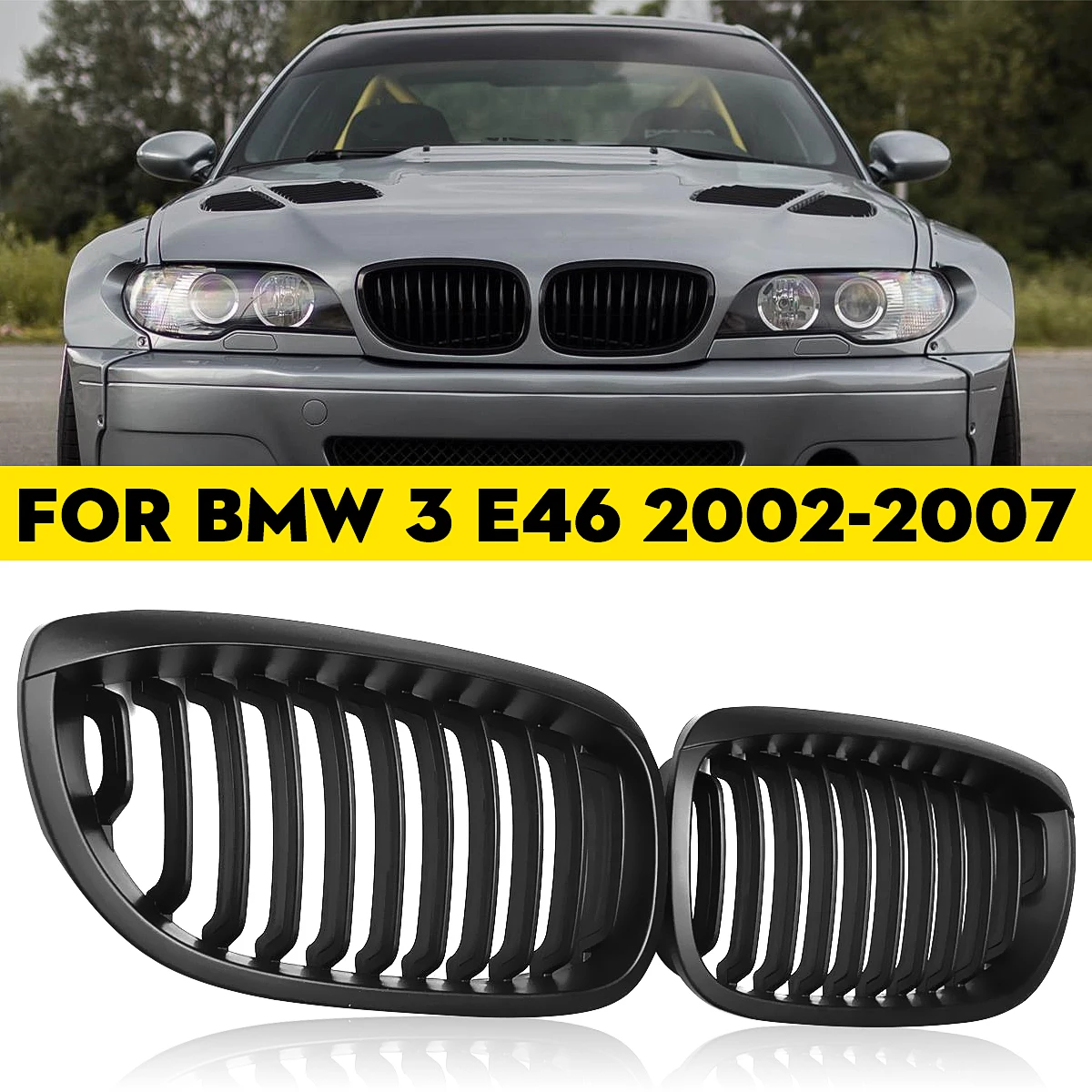 Car Matte Black Kidney Sport Convertible Grilles For BMW E46 3 Series 2 Door 2002 2003 2004 2005 2006 2007 Racing Grills | Автомобили и
