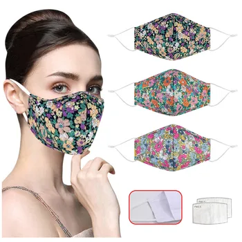 

Flower Printed Face Mask Washable Reusable Mouth Mask Filter Can Be Placed Adjustable Earloop Earloop For Adults Masque Lavable