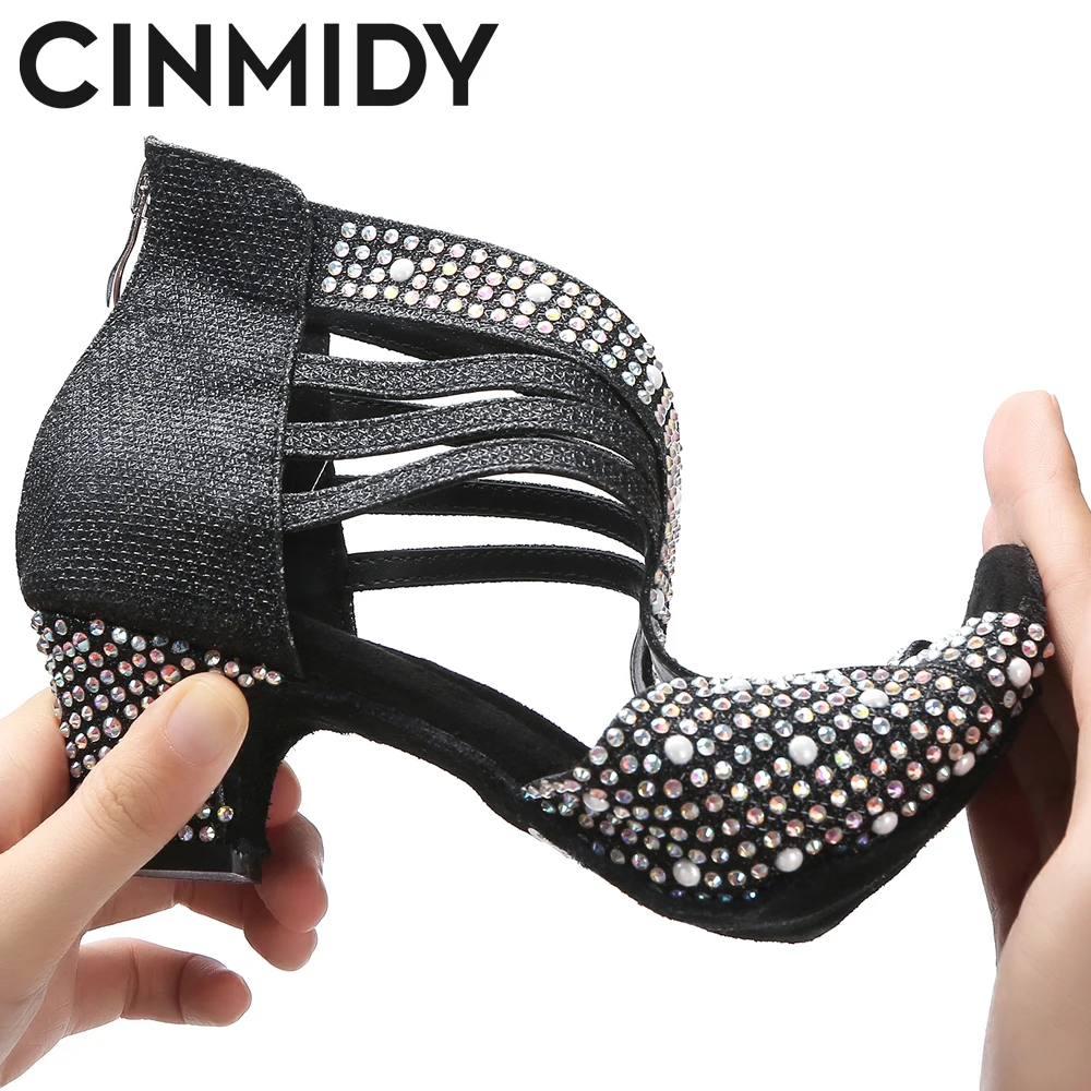 CINMIDY Rhinestone Dance Shoes Women Ballroom Dance Shoes Salsa Latin Dance Shoes Modern Shoes Indoor Soft Sole Party Shoes 6