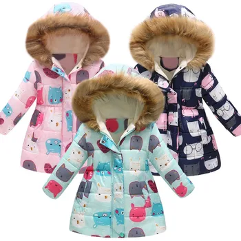 

Winter Cartoon Print Thick Warm Children Coat Warm Jacket Kids Fashion Printed Outerwear Children's Windproof Coat For Kids
